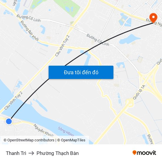 Thanh Trì to Phường Thạch Bàn map