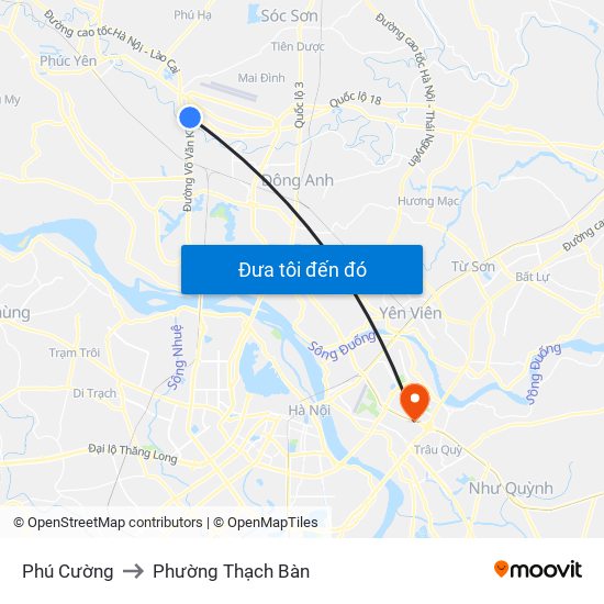 Phú Cường to Phường Thạch Bàn map