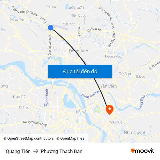 Quang Tiến to Phường Thạch Bàn map