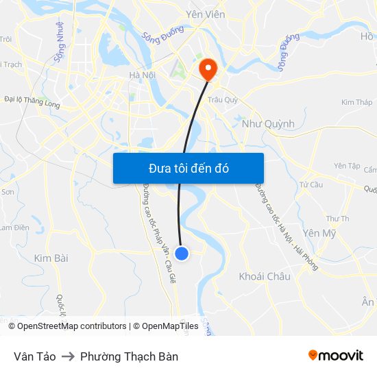 Vân Tảo to Phường Thạch Bàn map