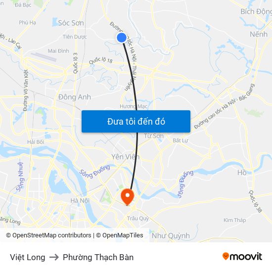 Việt Long to Phường Thạch Bàn map