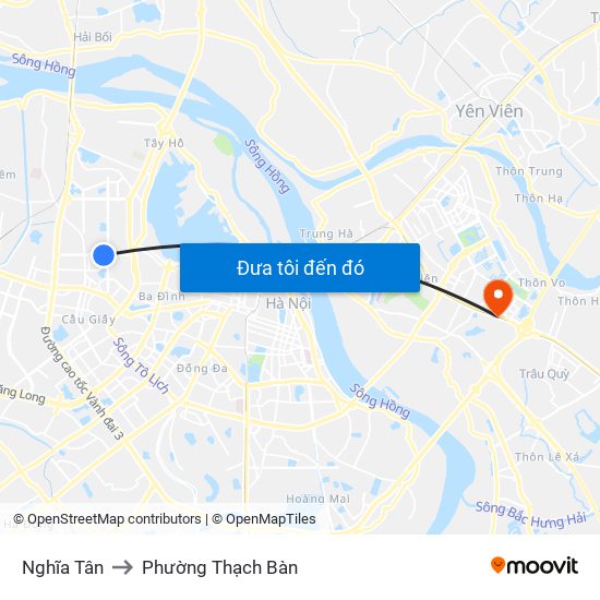 Nghĩa Tân to Phường Thạch Bàn map