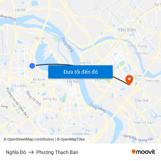 Nghĩa Đô to Phường Thạch Bàn map