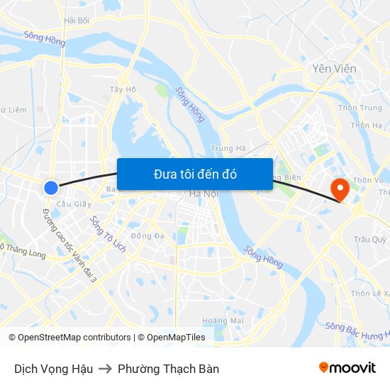 Dịch Vọng Hậu to Phường Thạch Bàn map