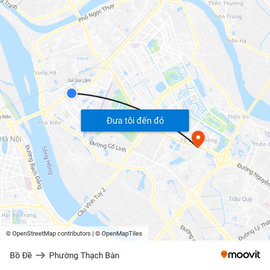 Bồ Đề to Phường Thạch Bàn map