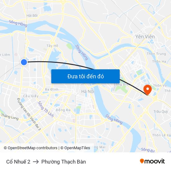 Cổ Nhuế 2 to Phường Thạch Bàn map