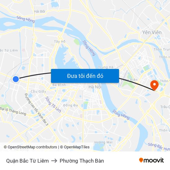 Quận Bắc Từ Liêm to Phường Thạch Bàn map