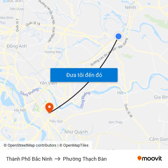 Thành Phố Bắc Ninh to Phường Thạch Bàn map