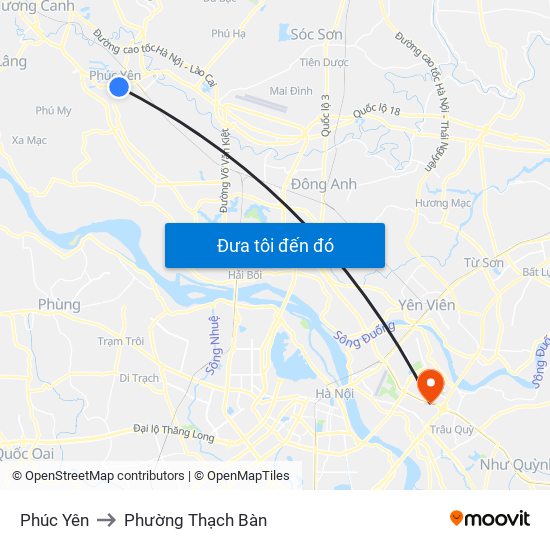 Phúc Yên to Phường Thạch Bàn map