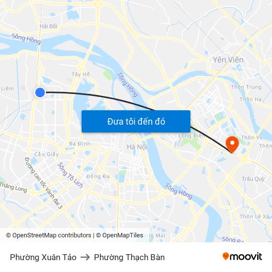 Phường Xuân Tảo to Phường Thạch Bàn map