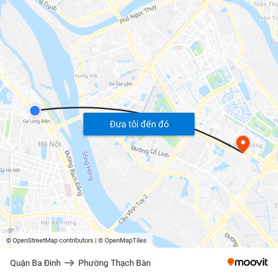 Quận Ba Đình to Phường Thạch Bàn map