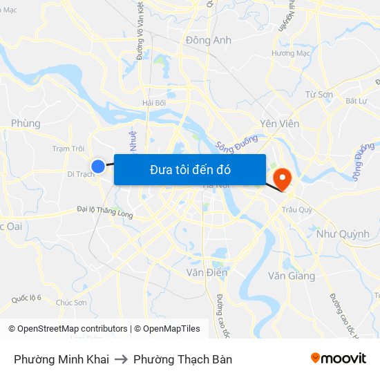 Phường Minh Khai to Phường Thạch Bàn map