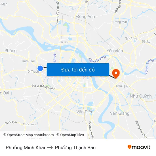 Phường Minh Khai to Phường Thạch Bàn map