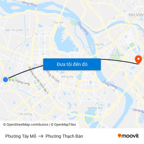 Phường Tây Mỗ to Phường Thạch Bàn map