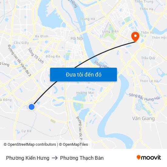 Phường Kiến Hưng to Phường Thạch Bàn map