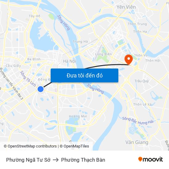 Phường Ngã Tư Sở to Phường Thạch Bàn map