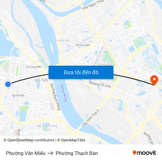 Phường Văn Miếu to Phường Thạch Bàn map