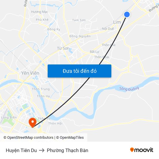 Huyện Tiên Du to Phường Thạch Bàn map
