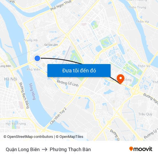 Quận Long Biên to Phường Thạch Bàn map