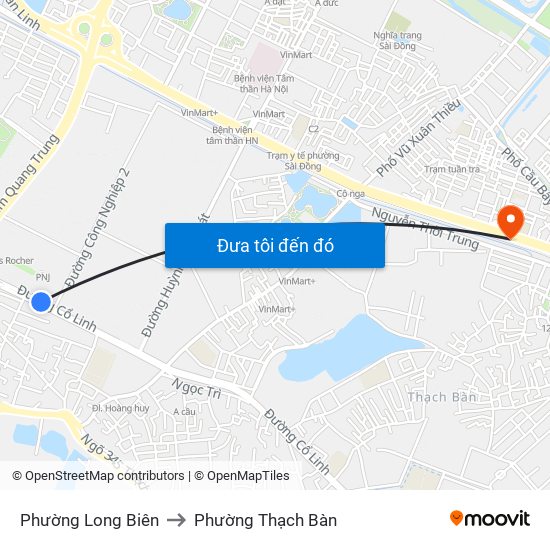 Phường Long Biên to Phường Thạch Bàn map