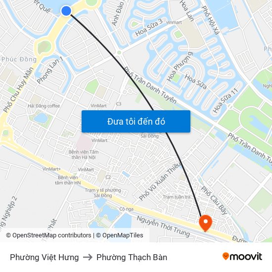 Phường Việt Hưng to Phường Thạch Bàn map