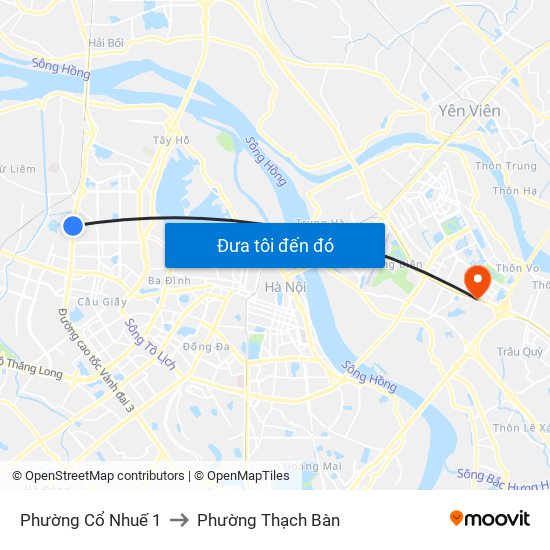 Phường Cổ Nhuế 1 to Phường Thạch Bàn map