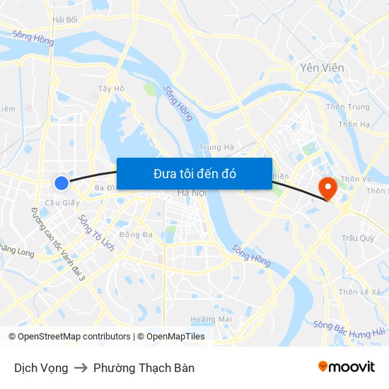 Dịch Vọng to Phường Thạch Bàn map
