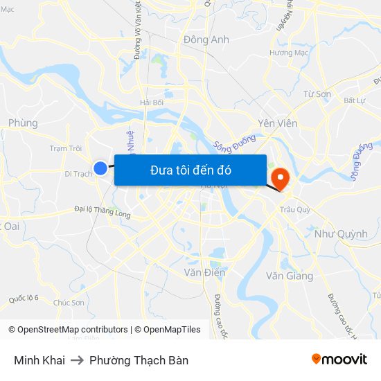 Minh Khai to Phường Thạch Bàn map