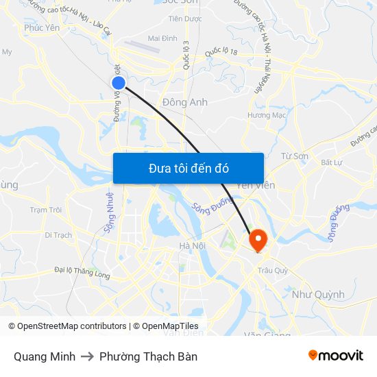 Quang Minh to Phường Thạch Bàn map