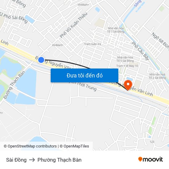 Sài Đồng to Phường Thạch Bàn map