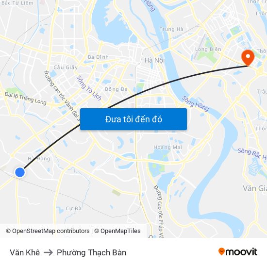 Văn Khê to Phường Thạch Bàn map