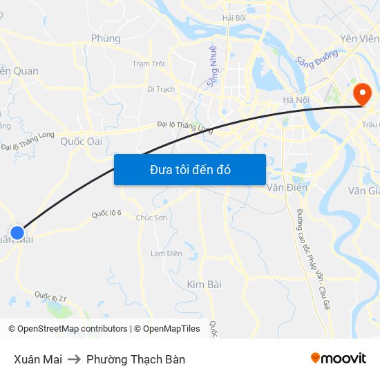 Xuân Mai to Phường Thạch Bàn map