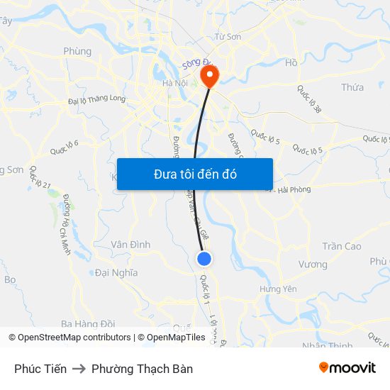 Phúc Tiến to Phường Thạch Bàn map