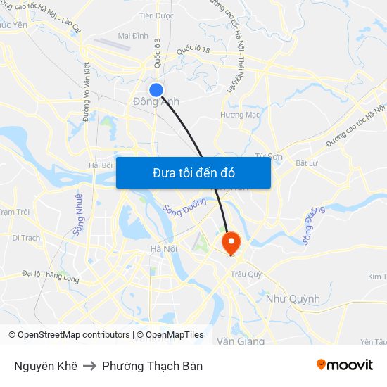 Nguyên Khê to Phường Thạch Bàn map