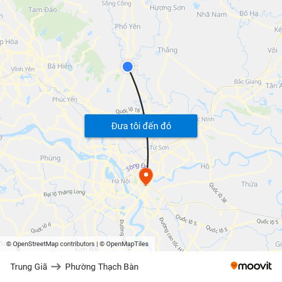 Trung Giã to Phường Thạch Bàn map