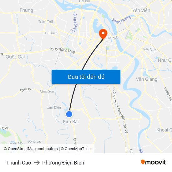 Thanh Cao to Phường Điện Biên map