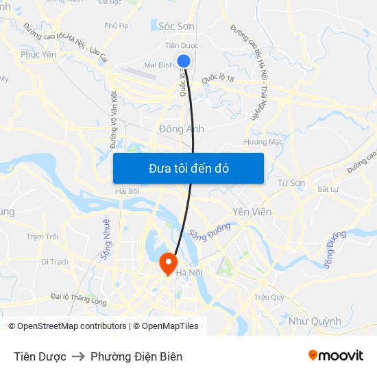 Tiên Dược to Phường Điện Biên map