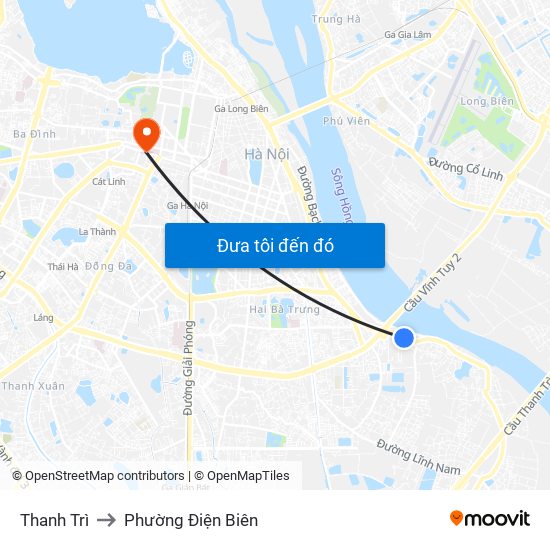 Thanh Trì to Phường Điện Biên map