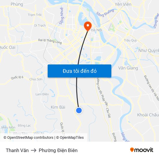 Thanh Văn to Phường Điện Biên map