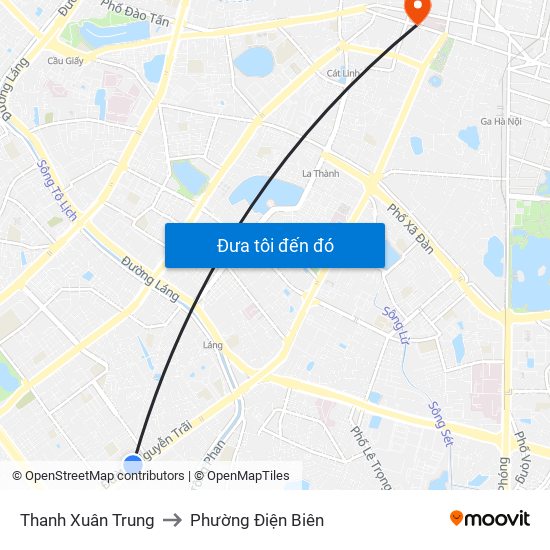 Thanh Xuân Trung to Phường Điện Biên map