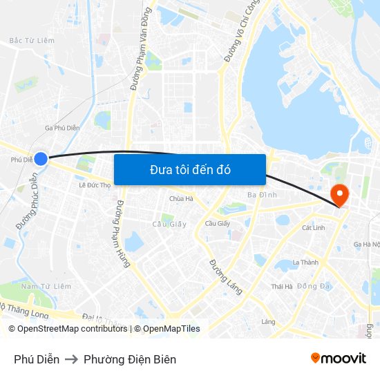 Phú Diễn to Phường Điện Biên map