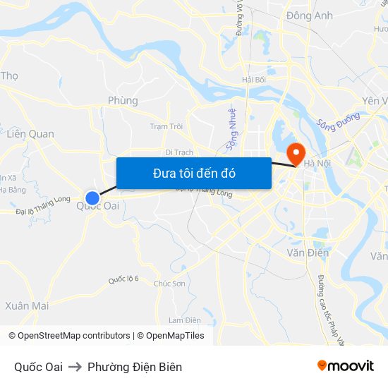 Quốc Oai to Phường Điện Biên map