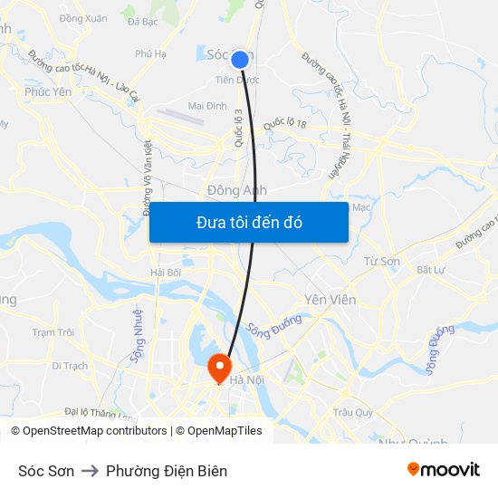 Sóc Sơn to Phường Điện Biên map