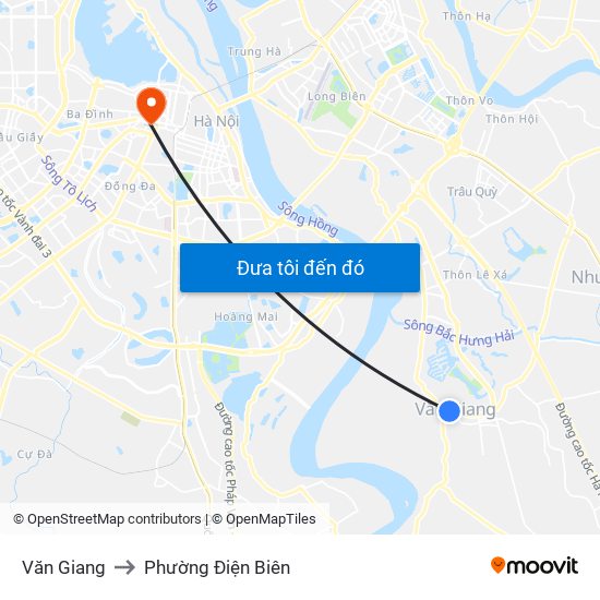 Văn Giang to Phường Điện Biên map