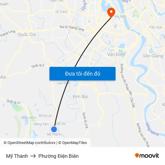 Mỹ Thành to Phường Điện Biên map