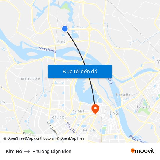 Kim Nỗ to Phường Điện Biên map