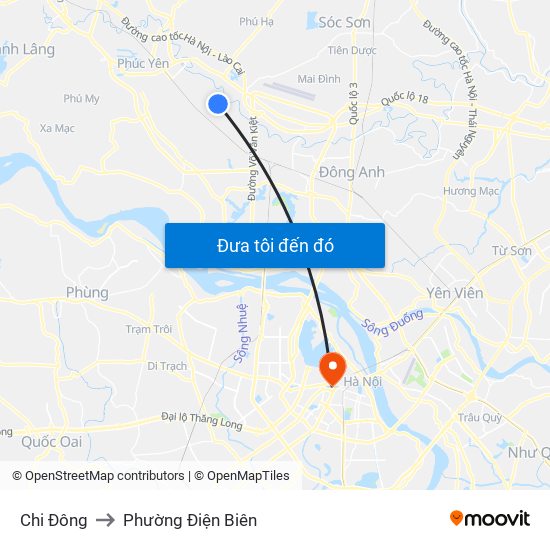 Chi Đông to Phường Điện Biên map