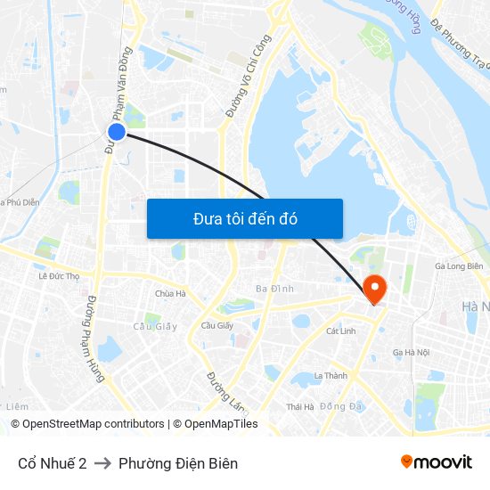 Cổ Nhuế 2 to Phường Điện Biên map