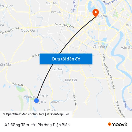 Xã Đồng Tâm to Phường Điện Biên map