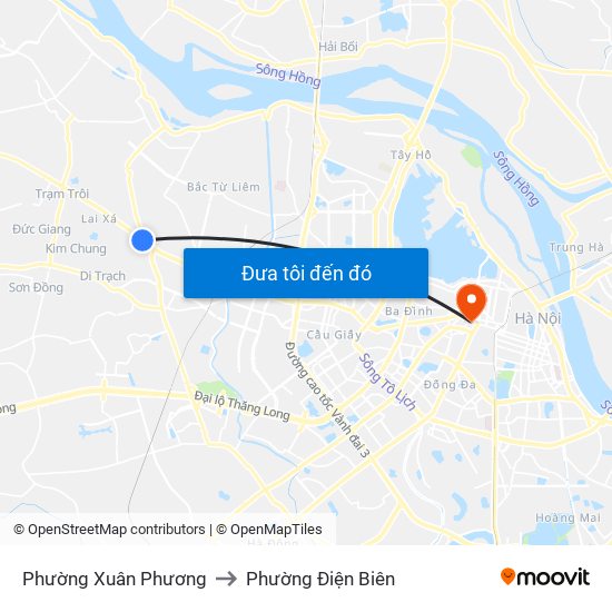 Phường Xuân Phương to Phường Điện Biên map
